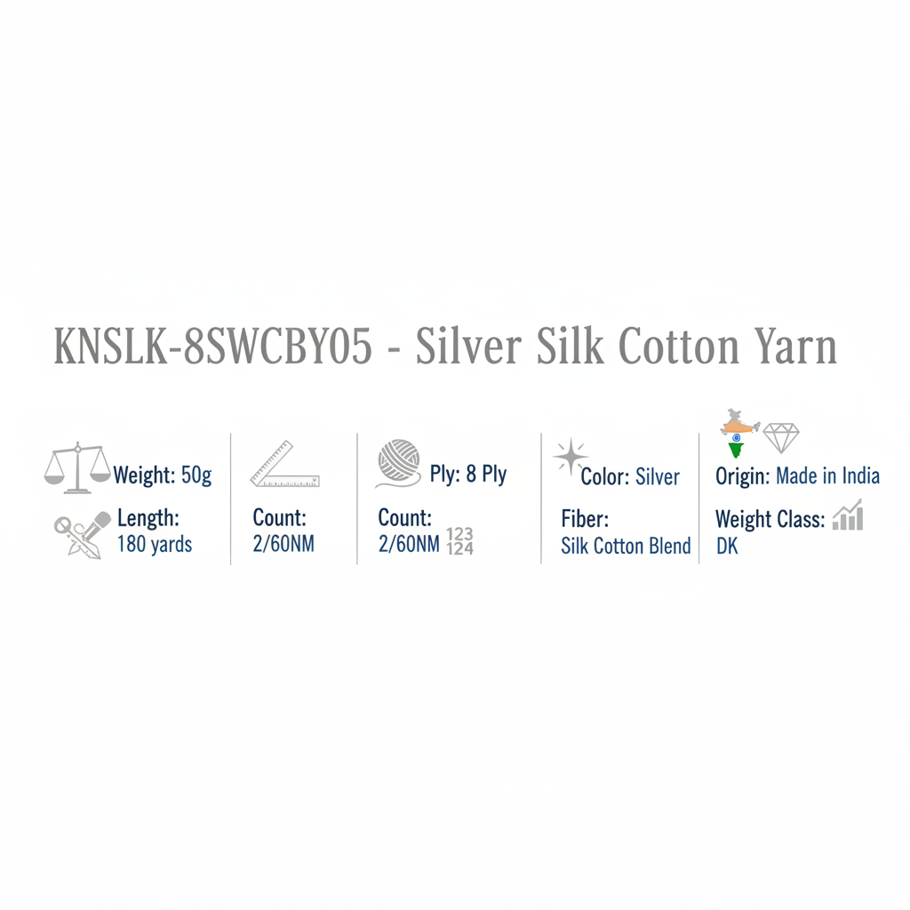 Knitsilk DK Silk Cotton Yarn | 2/60NM x 8 Ply | 1 x 180 Yards | Silver