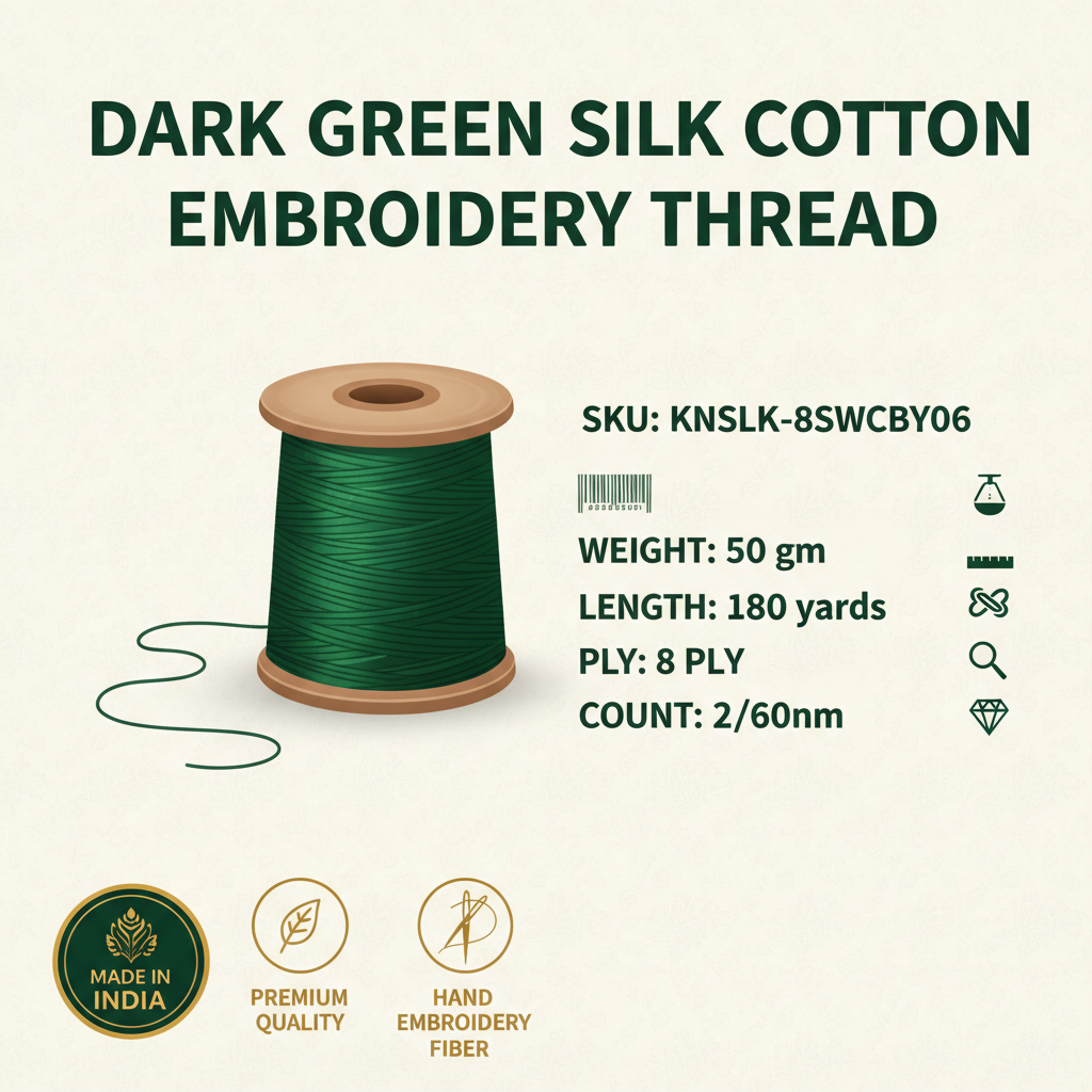 Knitsilk DK Silk Cotton Yarn | 2/60NM x 8 Ply | 1 x 180 Yards |Dark Green