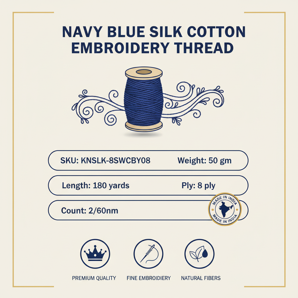 Knitsilk DK Silk Cotton Yarn | 2/60NM x 8 Ply | 1 x 180 Yards |Navy Blue