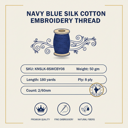 Knitsilk DK Silk Cotton Yarn | 2/60NM x 8 Ply | 1 x 180 Yards |Navy Blue