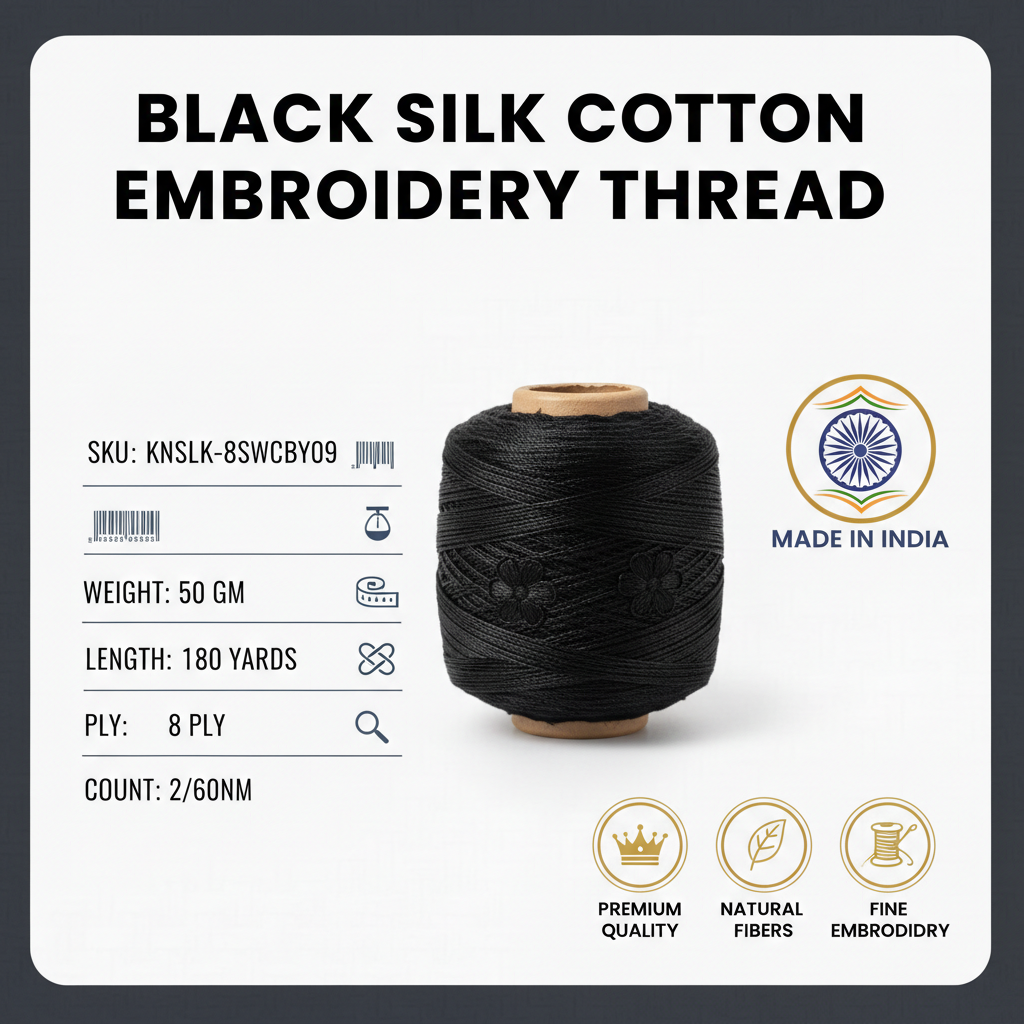 Knitsilk DK Silk Cotton Yarn | 2/60NM x 8 Ply | 1 x 180 Yards |Black