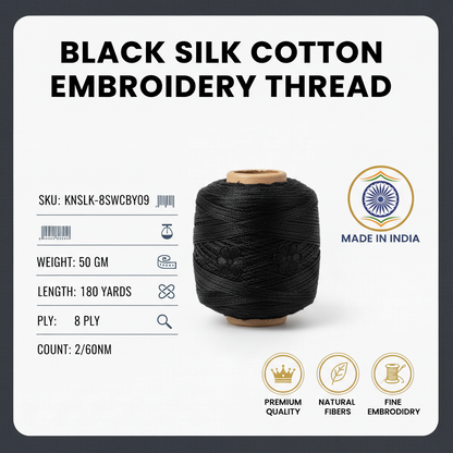 Knitsilk DK Silk Cotton Yarn | 2/60NM x 8 Ply | 1 x 180 Yards |Black