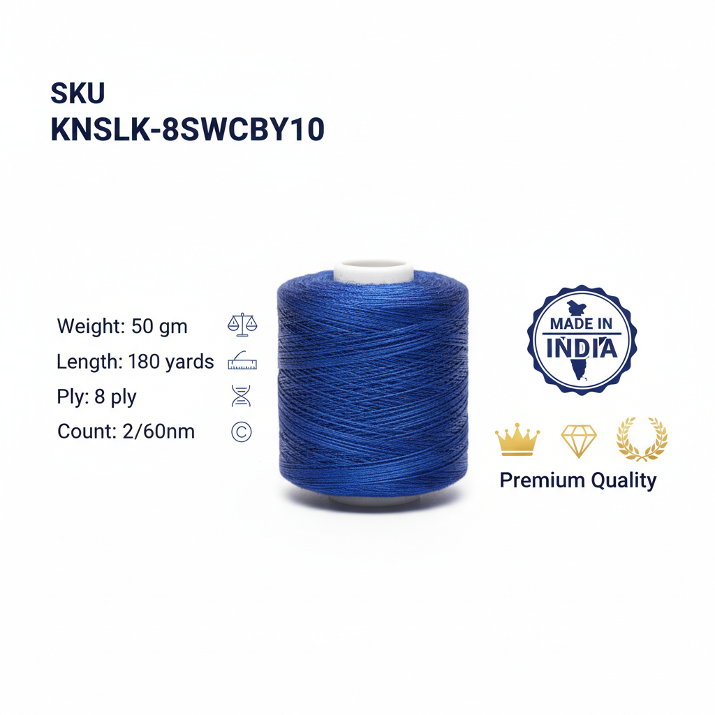 Knitsilk DK Silk Cotton Yarn | 2/60NM x 8 Ply | 1 x 180 Yards |Royal Blue