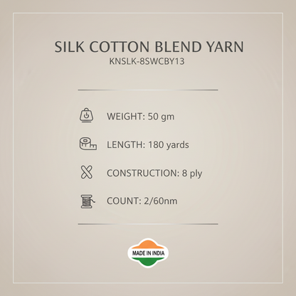 Knitsilk DK Silk Cotton Yarn | 2/60NM x 8 Ply | 1 x 180 Yards |Beige