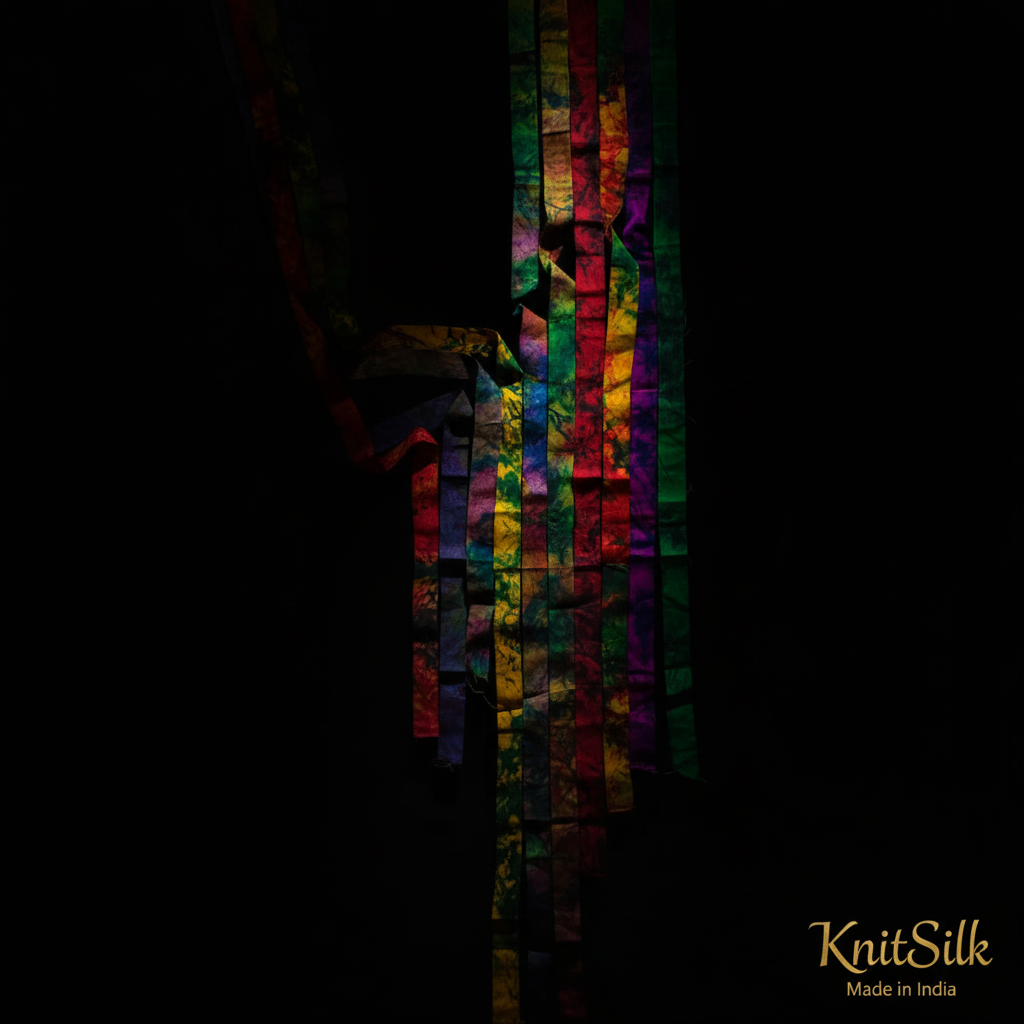 Knitsilk Recycled Silk Strips - Assorted Sari Silk | 50 GMS-1 Yard*10 Pieces | Sustainable & Unique Texture Ribbon Yarn