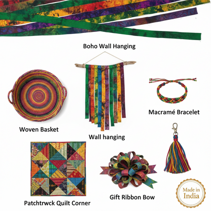 Knitsilk Recycled Silk Strips - Assorted Sari Silk | 50 GMS-1 Yard*10 Pieces | Sustainable & Unique Texture Ribbon Yarn