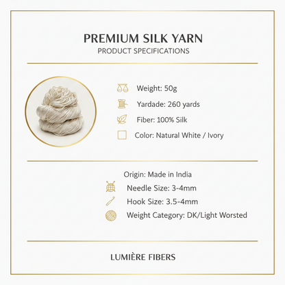 Knitsilk 3 Ply 100% Mulberry Silk Lace Weight Yarn – Sacred White (50g / 260 Yard