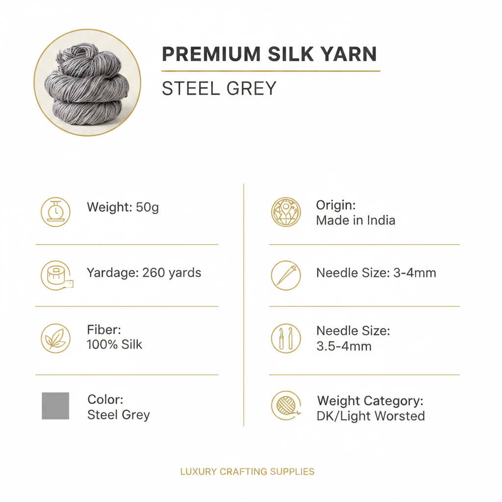 Knitsilk 3 Ply 100% Mulberry Silk Lace Weight Yarn – Grey (50g / 260 Yard