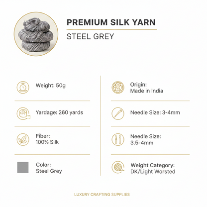 Knitsilk 3 Ply 100% Mulberry Silk Lace Weight Yarn – Grey (50g / 260 Yard