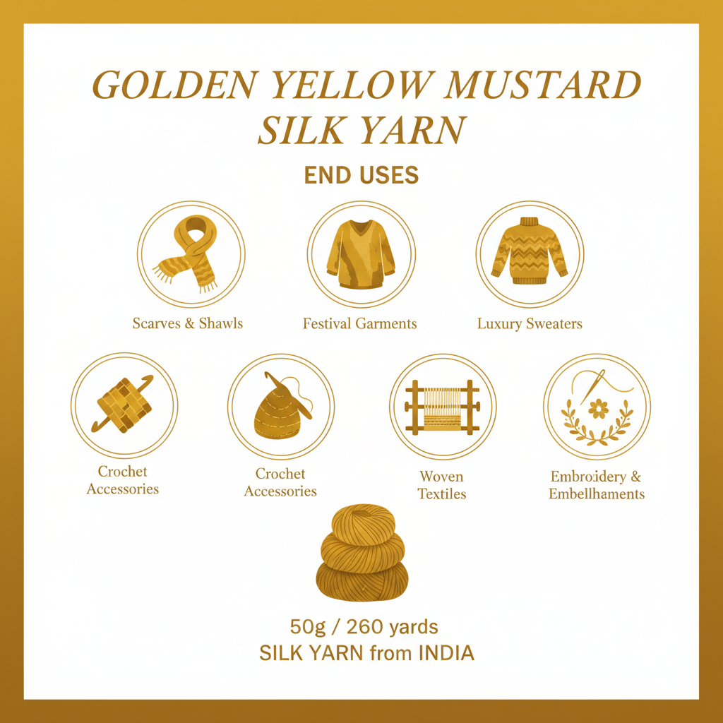 Knitsilk 3 Ply 100% Mulberry Silk Lace Weight Yarn – Golden Mustard (50g / 260 Yard