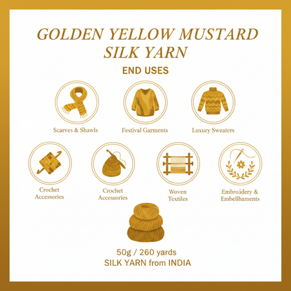 Knitsilk 3 Ply 100% Mulberry Silk Lace Weight Yarn – Golden Mustard (50g / 260 Yard