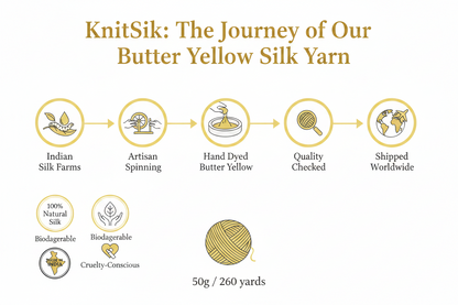 Knitsilk 3 Ply 100% Mulberry Silk Lace Weight Yarn –Pastel Yellow(50g / 260 Yard
