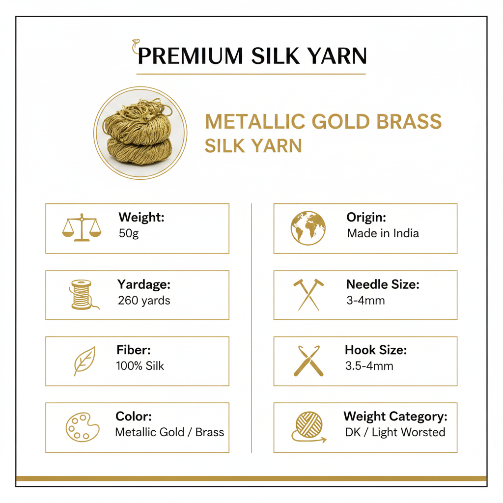 Knitsilk 3 Ply 100% Mulberry Silk Lace Weight Yarn – Super gold(50g / 260 Yard