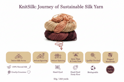 Knitsilk 3 Ply 100% Mulberry Silk Lace Weight Yarn –Purple and Peach (50g / 260 Yard