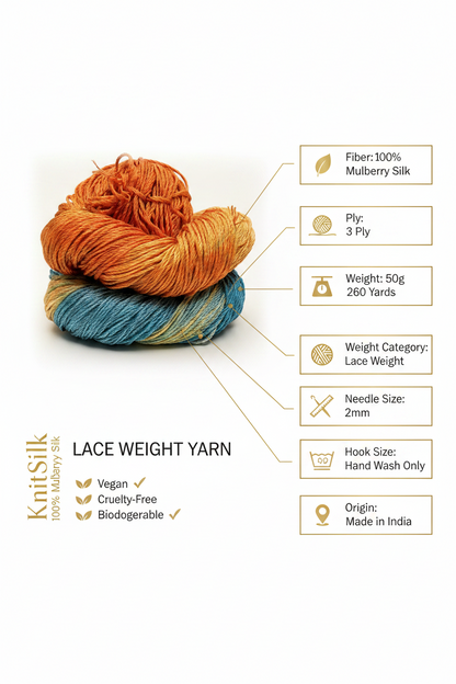 Knitsilk 3 Ply 100% Mulberry Silk Lace Weight Yarn –Iris(50g / 260 Yard