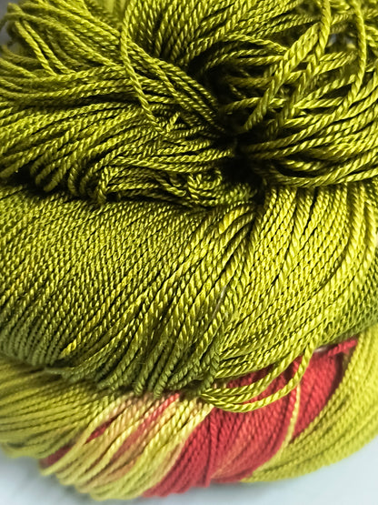 Knitsilk 3 Ply 100% Mulberry Silk Lace Weight Yarn –Dark olive and Red (50g / 260 Yard