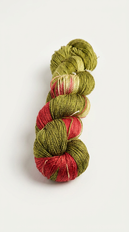 Knitsilk 3 Ply 100% Mulberry Silk Lace Weight Yarn –Dark olive and Red (50g / 260 Yard