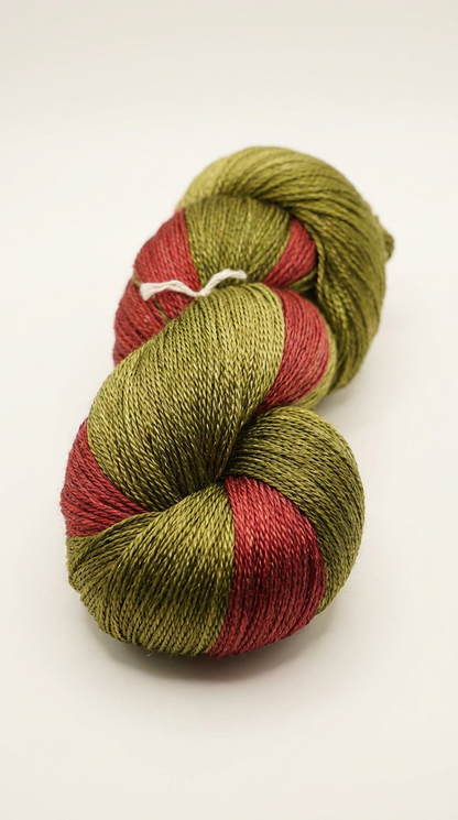 Knitsilk 3 Ply 100% Mulberry Silk Lace Weight Yarn –Dark olive and Red (50g / 260 Yard
