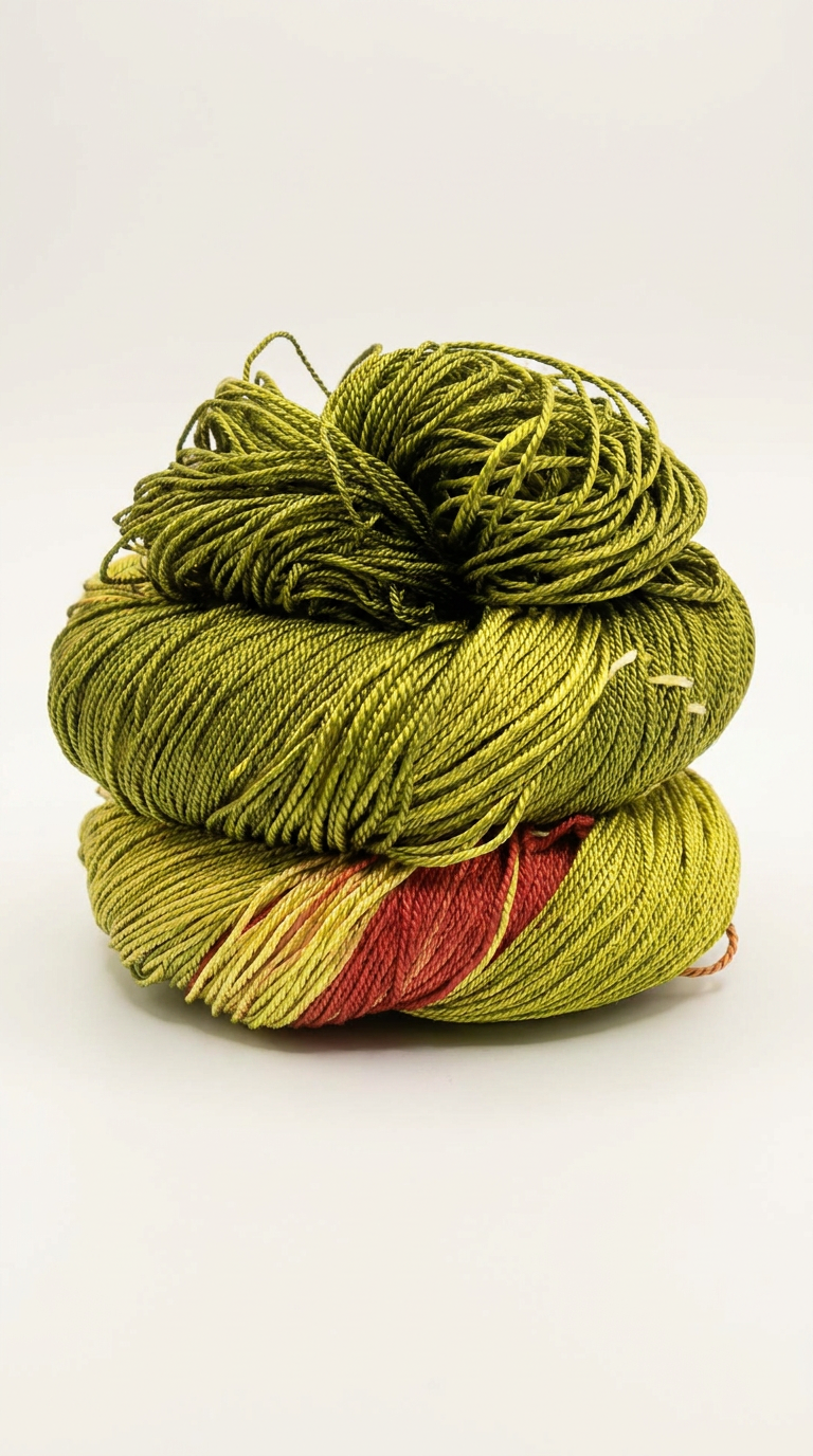Knitsilk 3 Ply 100% Mulberry Silk Lace Weight Yarn –Dark olive and Red (50g / 260 Yard