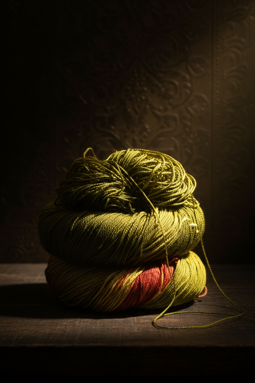 Knitsilk 3 Ply 100% Mulberry Silk Lace Weight Yarn –Dark olive and Red (50g / 260 Yard