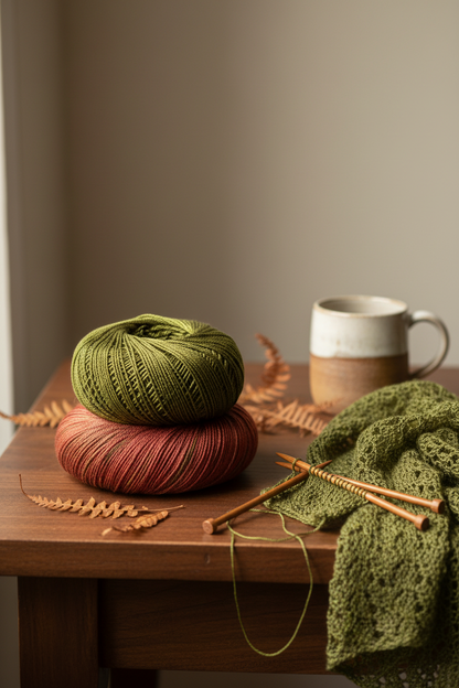 Knitsilk 3 Ply 100% Mulberry Silk Lace Weight Yarn –Dark olive and Red (50g / 260 Yard
