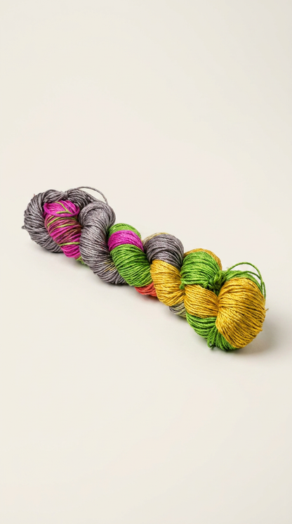 Knitsilk 3 Ply 100% Mulberry Silk Lace Weight Yarn –Green and Purple(50g / 260 Yard