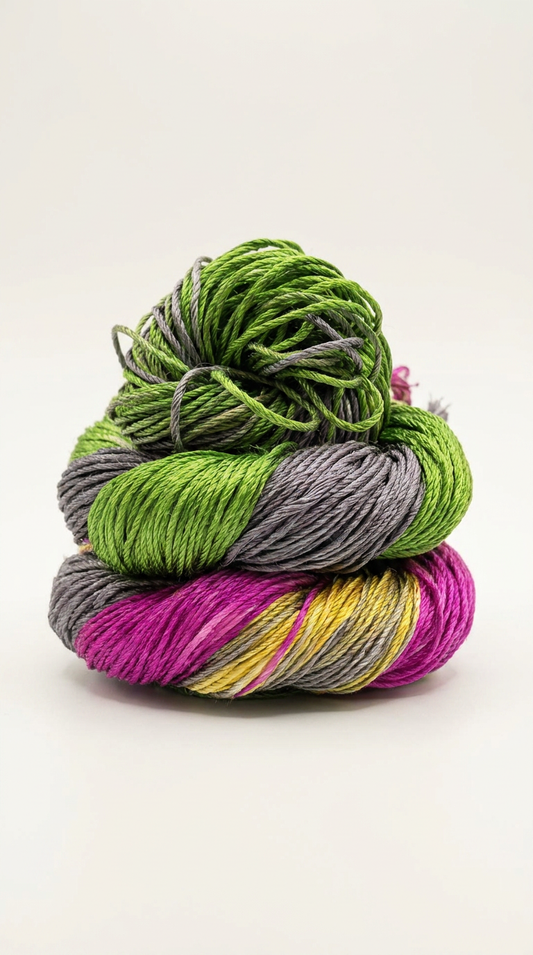 Knitsilk 3 Ply 100% Mulberry Silk Lace Weight Yarn –Green and Purple(50g / 260 Yard