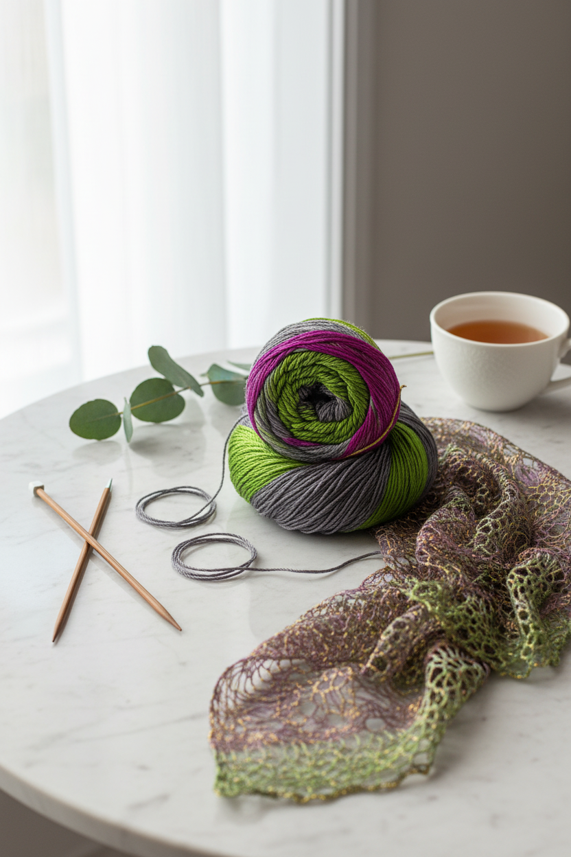 Knitsilk 3 Ply 100% Mulberry Silk Lace Weight Yarn –Green and Purple(50g / 260 Yard