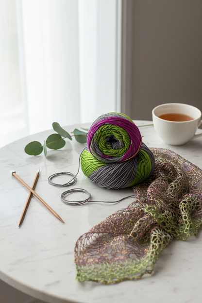 Knitsilk 3 Ply 100% Mulberry Silk Lace Weight Yarn –Green and Purple(50g / 260 Yard