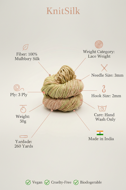 Knitsilk 3 Ply 100% Mulberry Silk Lace Weight Yarn –Gold(50g / 260 Yard
