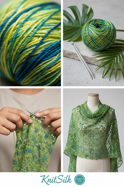 Knitsilk 3 Ply 100% Mulberry Silk Lace Weight Yarn –Green(50g / 260 Yard