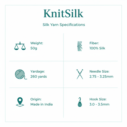 Knitsilk 3 Ply 100% Mulberry Silk Lace Weight Yarn –Dark Green(50g / 260 Yard