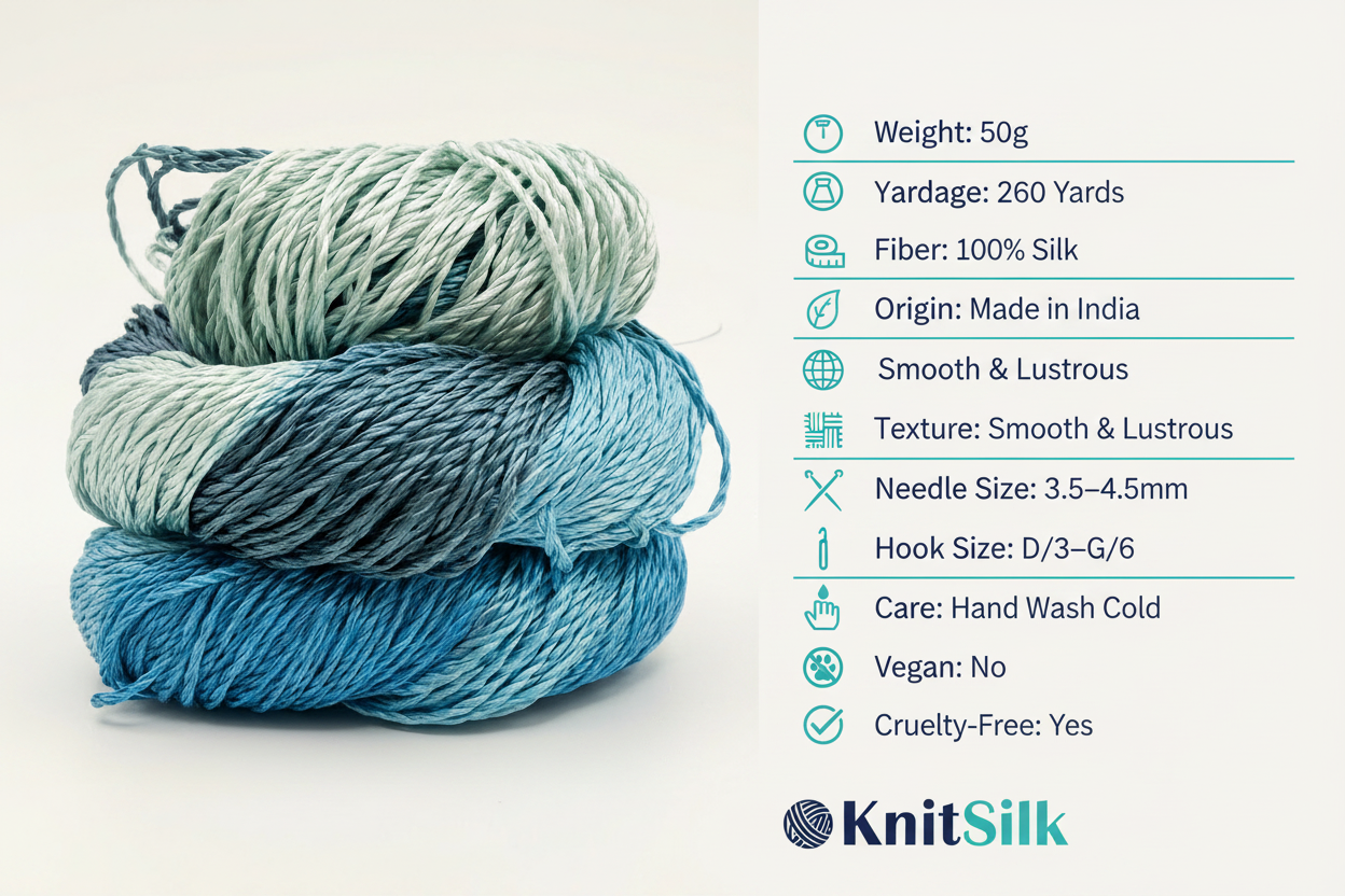 Knitsilk 3 Ply 100% Mulberry Silk Lace Weight Yarn –Sky Blue(50g / 260 Yard