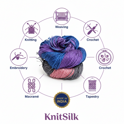 Knitsilk 3 Ply 100% Mulberry Silk Lace Weight Yarn –Blue and Grey(50g / 260 Yard