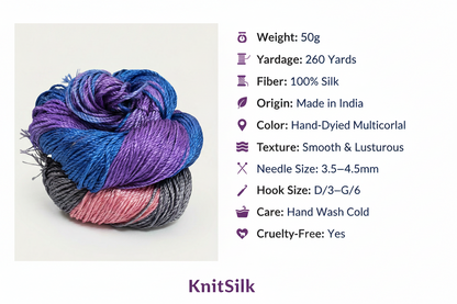 Knitsilk 3 Ply 100% Mulberry Silk Lace Weight Yarn –Blue and Grey(50g / 260 Yard