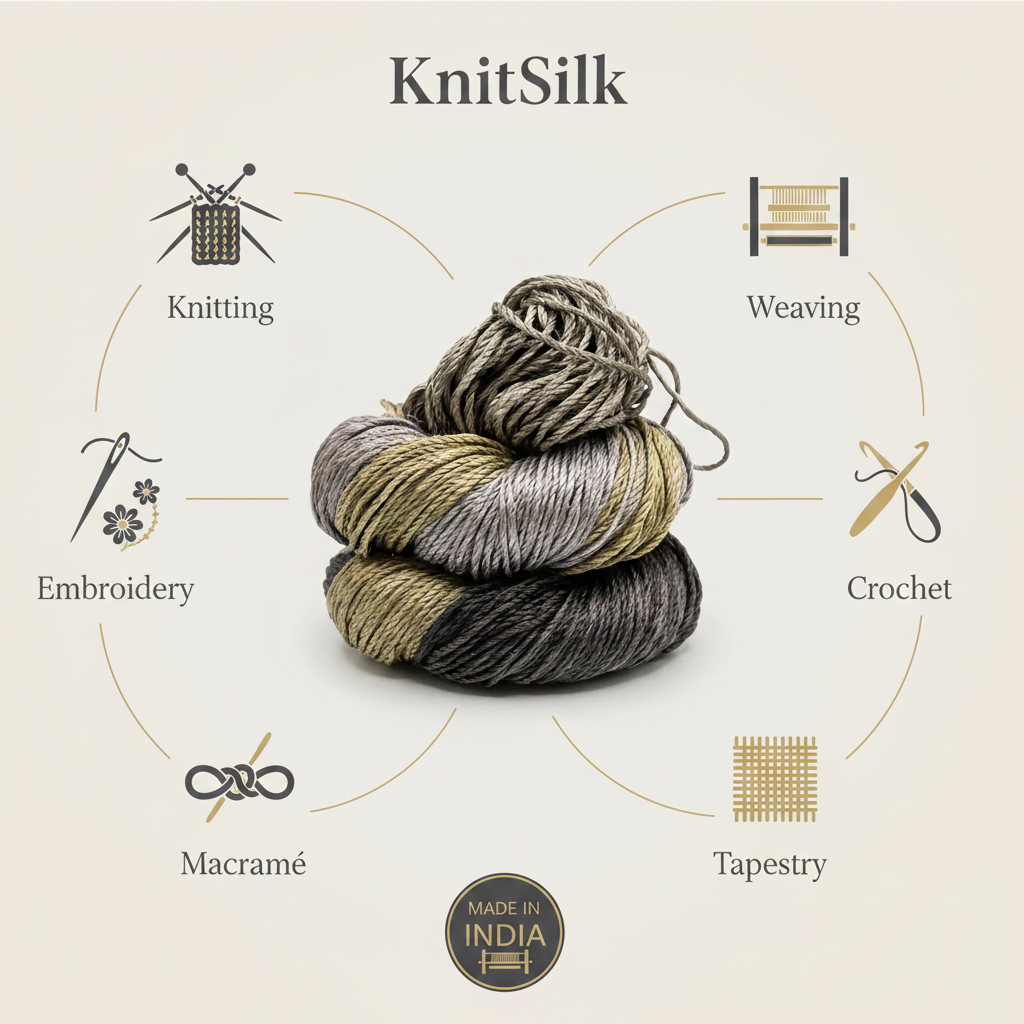 Knitsilk 3 Ply 100% Mulberry Silk Lace Weight Yarn –Black and Grey(50g / 260 Yard