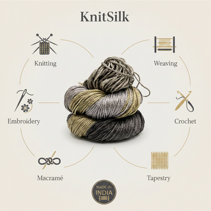 Knitsilk 3 Ply 100% Mulberry Silk Lace Weight Yarn –Black and Grey(50g / 260 Yard