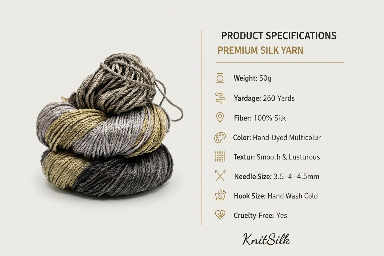 Knitsilk 3 Ply 100% Mulberry Silk Lace Weight Yarn –Black and Grey(50g / 260 Yard