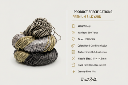 Knitsilk 3 Ply 100% Mulberry Silk Lace Weight Yarn –Black and Grey(50g / 260 Yard