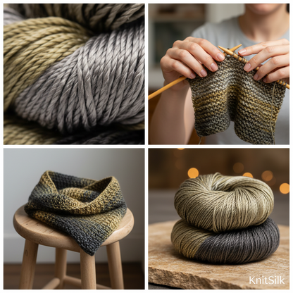 Knitsilk 3 Ply 100% Mulberry Silk Lace Weight Yarn –Black and Grey(50g / 260 Yard