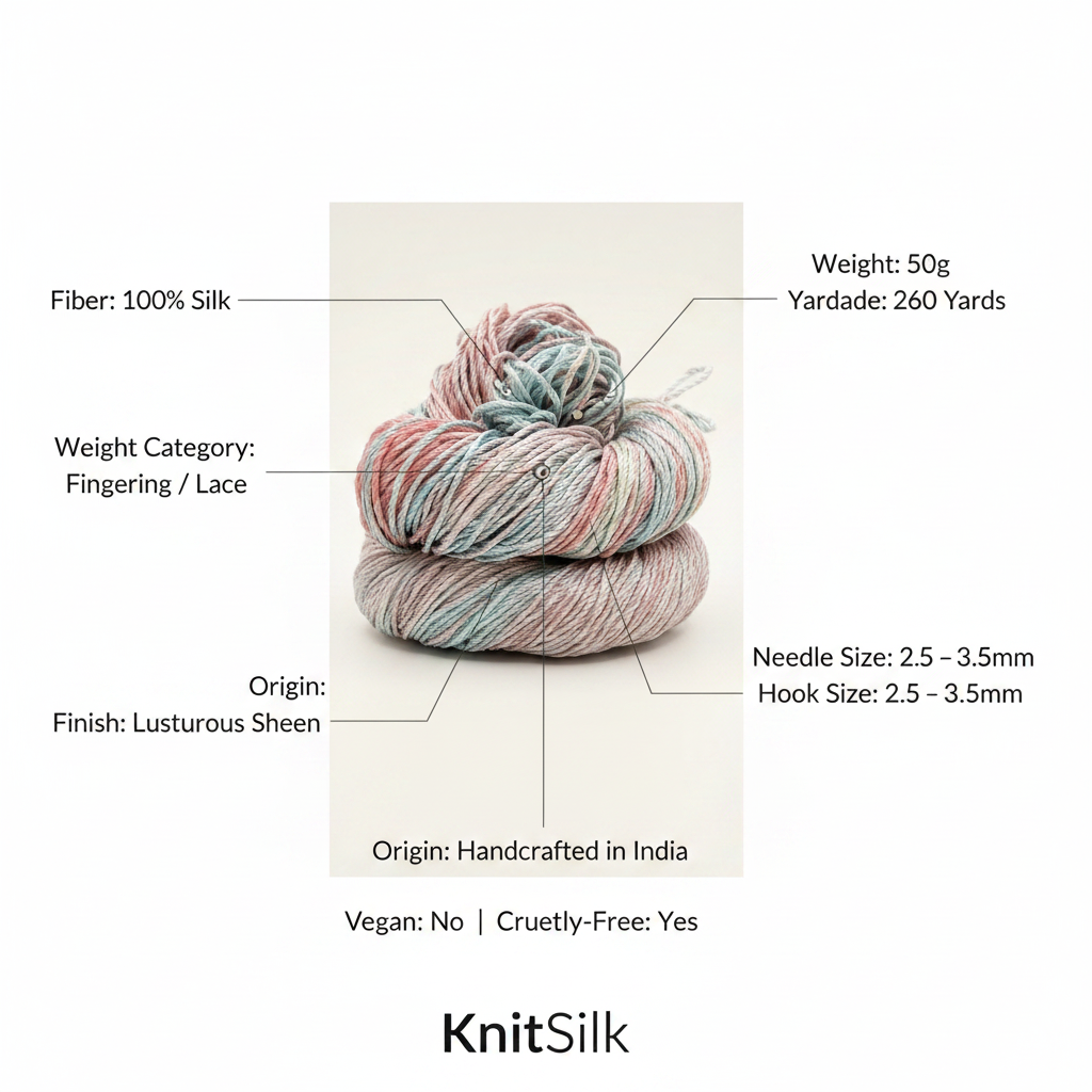 Knitsilk 3 Ply 100% Mulberry Silk Lace Weight Yarn –Tulips(50g / 260 Yard