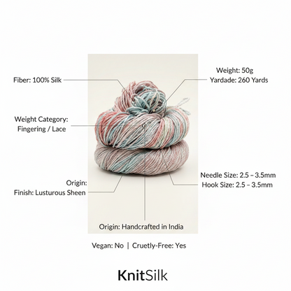 Knitsilk 3 Ply 100% Mulberry Silk Lace Weight Yarn –Tulips(50g / 260 Yard