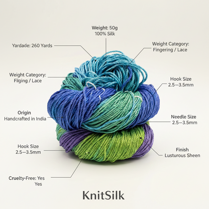 Knitsilk 3 Ply 100% Mulberry Silk Lace Weight Yarn –Plumbago(50g / 260 Yard