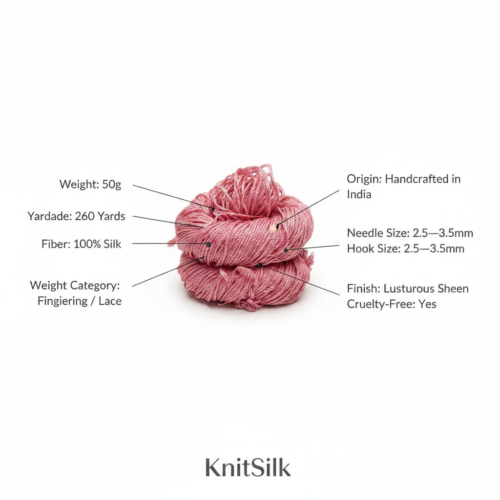 Knitsilk 3 Ply 100% Mulberry Silk Lace Weight Yarn –Pink(50g / 260 Yard