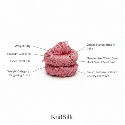 Knitsilk 3 Ply 100% Mulberry Silk Lace Weight Yarn –Pink(50g / 260 Yard