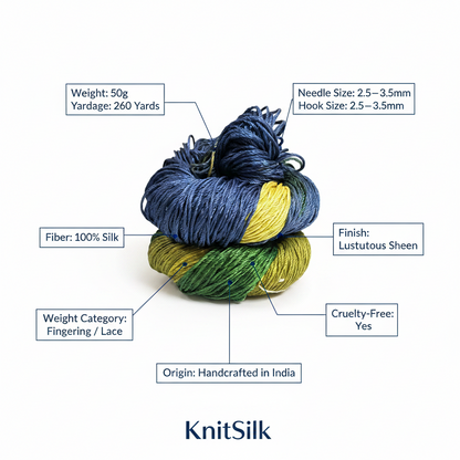 Knitsilk 3 Ply 100% Mulberry Silk Lace Weight Yarn –Chrysanthemum(50g / 260 Yard