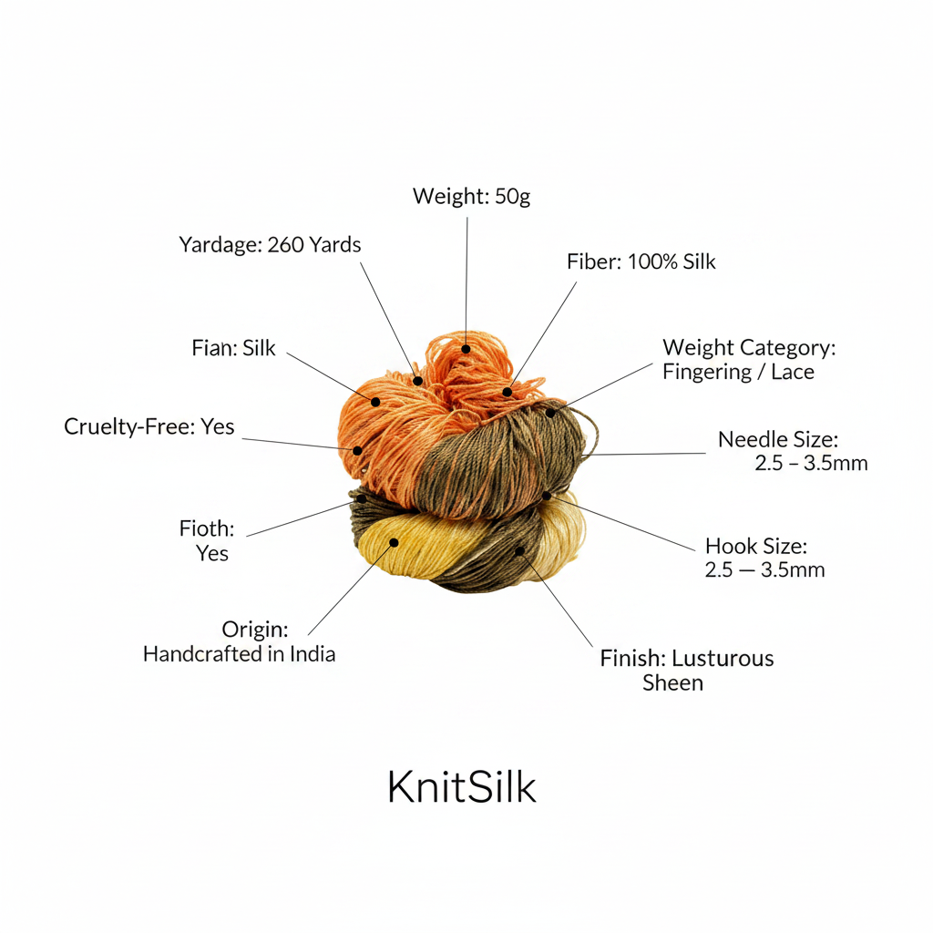 Knitsilk 3 Ply 100% Mulberry Silk Lace Weight Yarn –Black and Morning glory(50g / 260 Yard