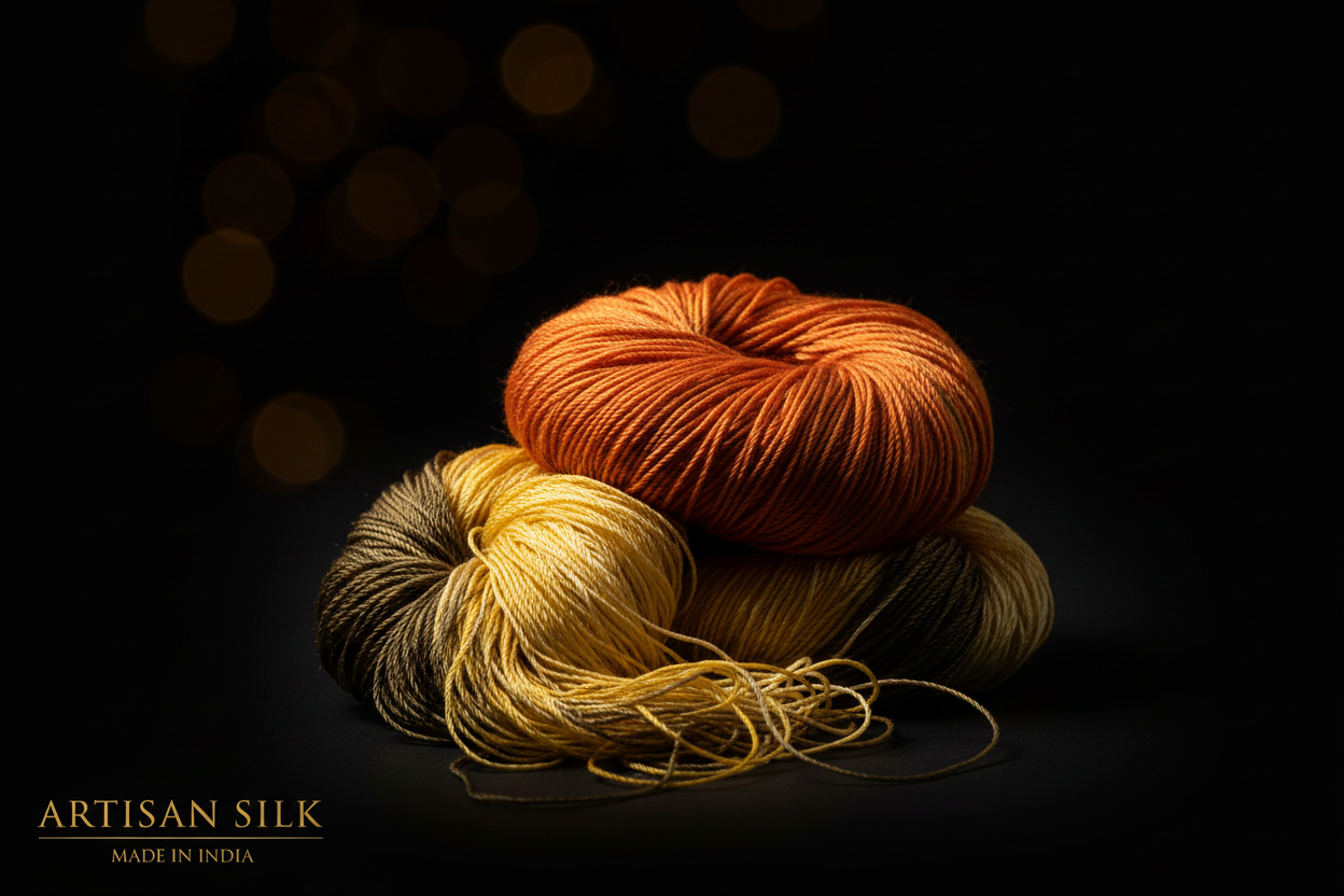Knitsilk 3 Ply 100% Mulberry Silk Lace Weight Yarn –Black and Morning glory(50g / 260 Yard