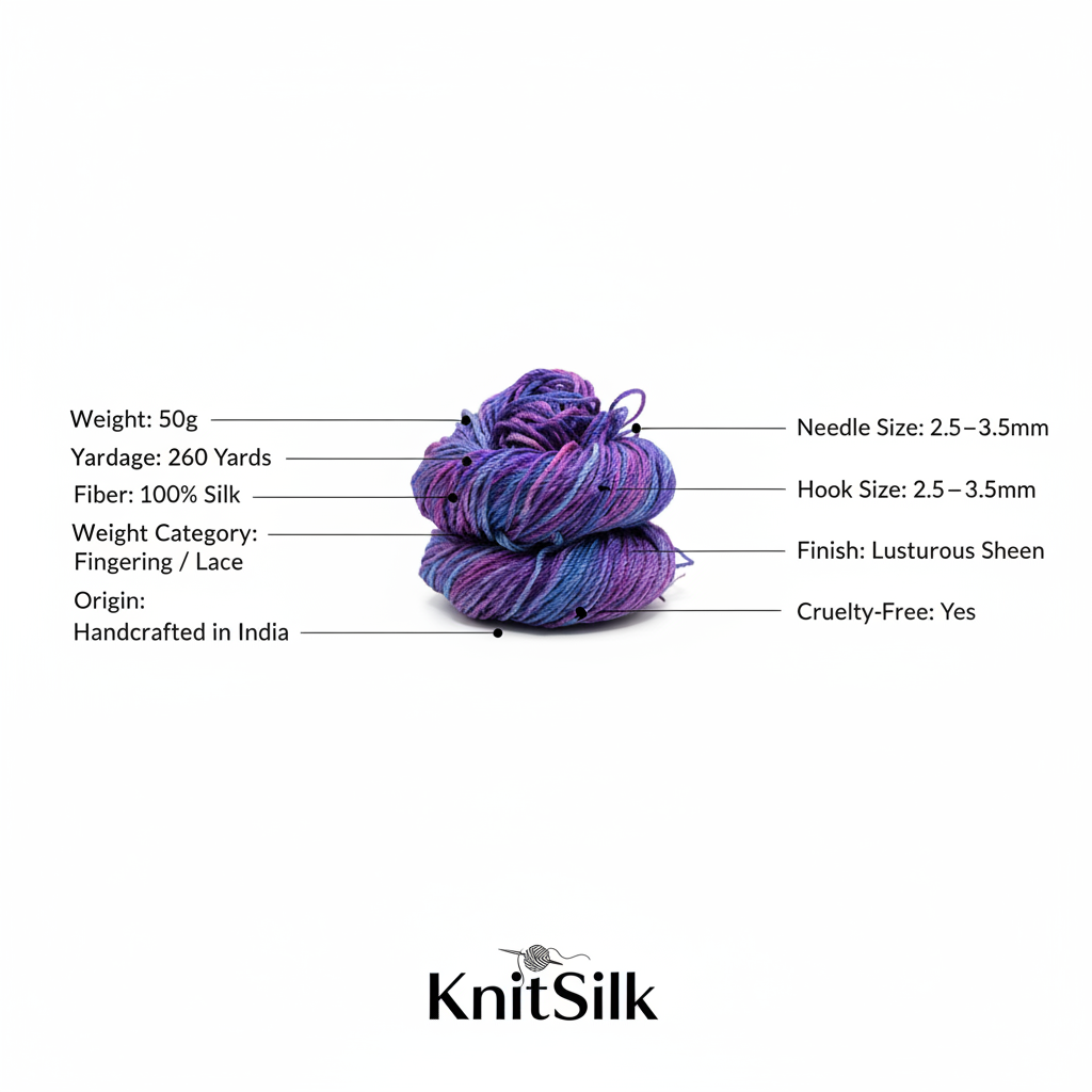 Knitsilk 3 Ply 100% Mulberry Silk Lace Weight Yarn –Pink and Majenta(50g / 260 Yard