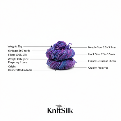 Knitsilk 3 Ply 100% Mulberry Silk Lace Weight Yarn –Pink and Majenta(50g / 260 Yard